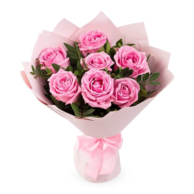 Букет из розовых роз с фисташкой – нежность в каждом лепестке Петрозаводск Республика Карелия