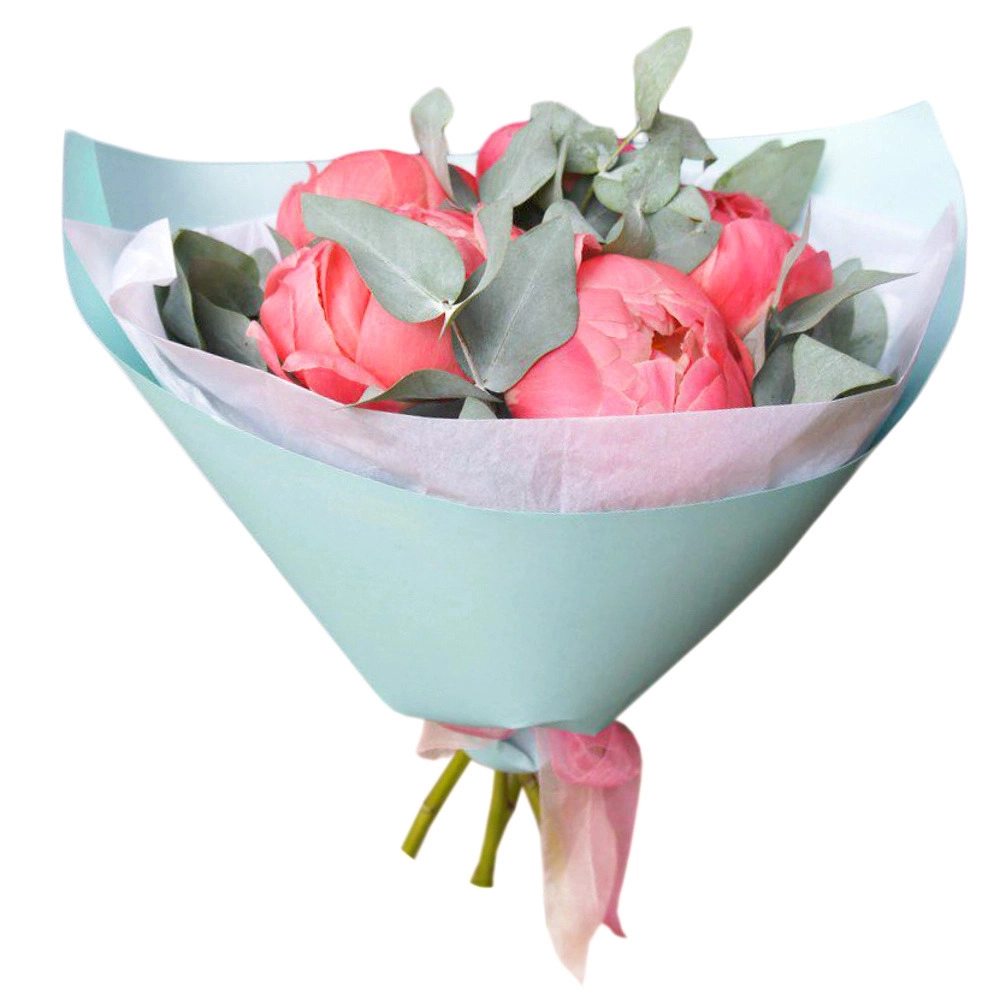 Роскошный букет из коралловых пионов с эвкалиптом – летнее очарование Петрозаводск Республика Карелия