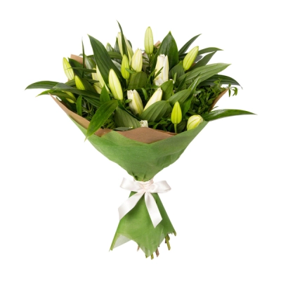 Нежный букет из лилий с фисташкой – элегантность в каждой детали Петрозаводск Республика Карелия